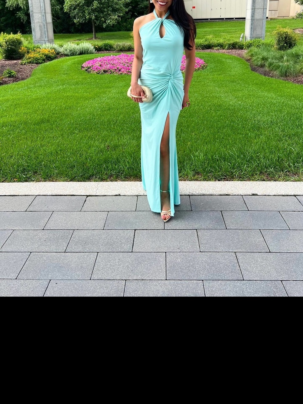 Women’s Mint Halter Maxi Dress with Twist & Thigh Slit